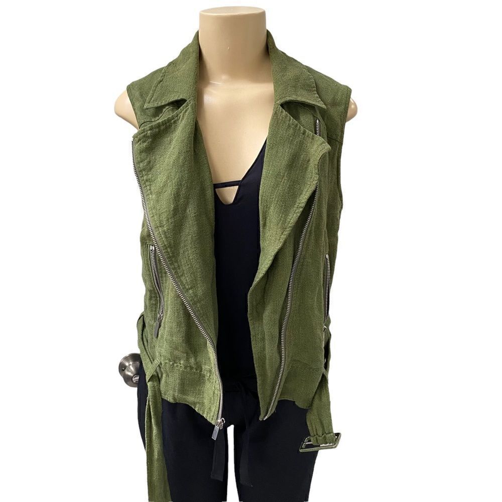 Army green Elizabeth and James Viscose linen Biker Vest